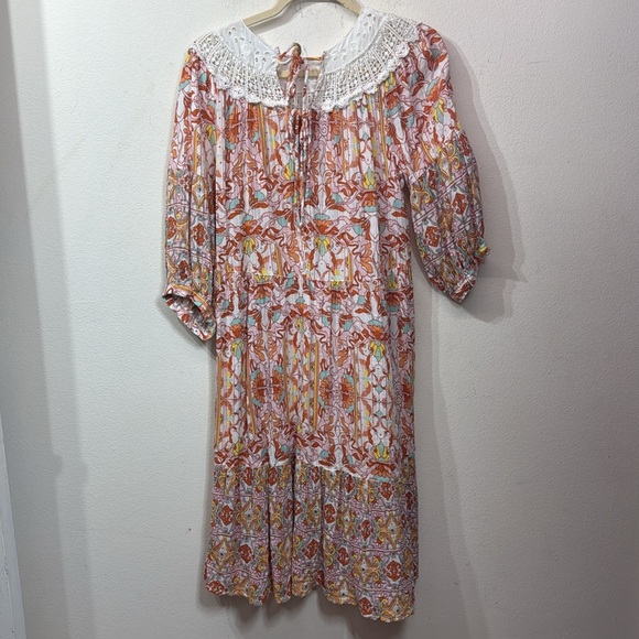 (R3) Anthropologie Florence Floral midi dress Lace collar and embroidered lace - Picture 6 of 14